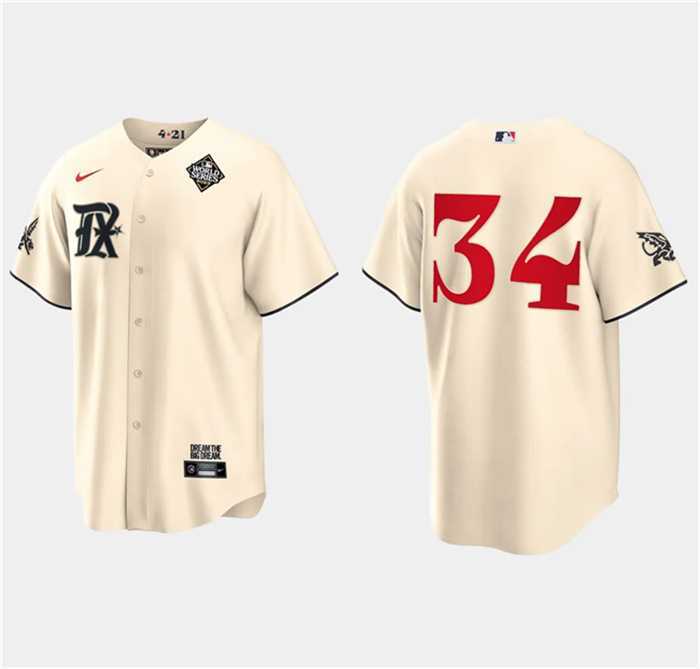 Mens Texas Rangers #34 Nolan Ryan Cream 2023 World Series City Connect Stitched Baseball Jersey Dzhi